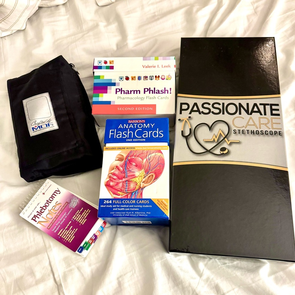 Passionate Care Stethoscope, Blood Pressure Cuff, and Medical Flashcards Set